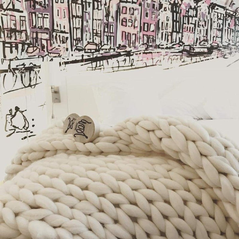 MLMGUO Chunky Knit Blanket Hand Made Merino Wool Throw Boho Bedroom Sofa Home Decor Giant Yarn(Ivory White 40"x60") - Image 3